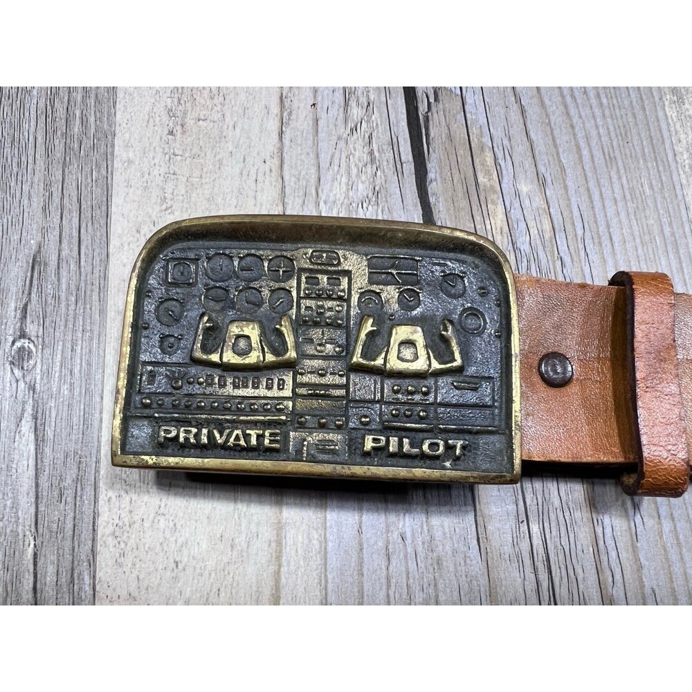 BTS Private Pilot Aviation Airplane 1978 Vintage Belt Buckle Solid Brass TOOLED